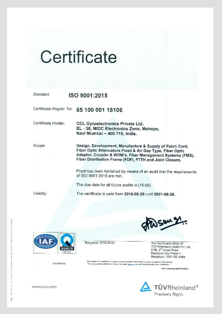 ISO Certificate for 9001:2015
